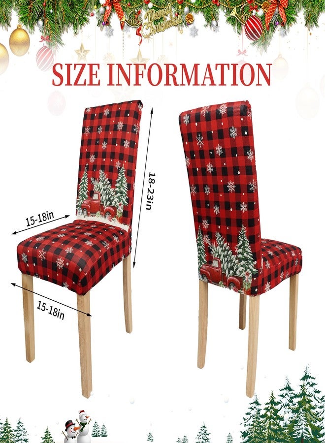 Fairooth Christmas Dining Chair Covers Red Black Buffalo Plaid Stretch Removable Washable Slipcover Chairs Protector Xmas Tree Truck Kitchen Chair Cover for Dining Room Home Holiday Party Decor, 4 Pcs - Image 2
